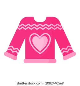 Winter sweater with a heart. Wedding and valentine day concept. Vector cartoon isolated illustration.