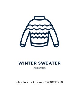 winter sweater icon from christmas collection. Thin linear winter sweater, sweater, winter outline icon isolated on white background. Line vector winter sweater sign, symbol for web and mobile