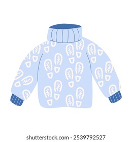 winter sweater isolated on white background. Knitted pullover with bootprint decor. Vector hand drawn illustration