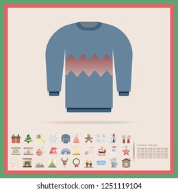 winter sweater line flat design icon set, vector, illustration