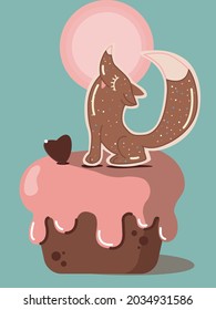 Ilustración de zorro de pan de jengibre dulce de invierno 