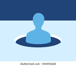 Winter swimming - man is in the cold icy water. Figure is surrounded by ice. Vector illustration.