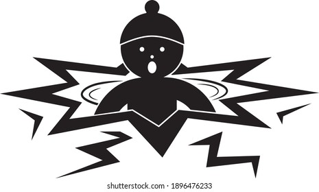 Winter swimming vector sign or icon. Ice swim in freezing cold water in ice-hole. Simple and easily understandable illustration.