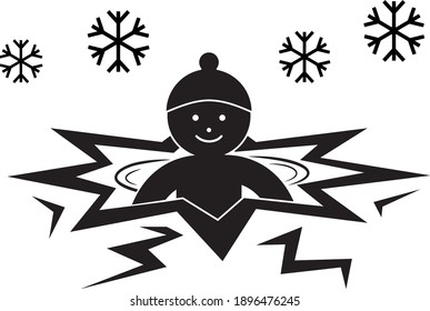 Winter swimming vector sign or icon. Ice swim in freezing cold water in ice-hole. Simple and easily understandable illustration.