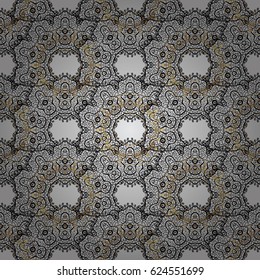 Winter symbol, Merry Christmas holiday, Happy New Year 2018. Abstract wallpaper, wrapping decoration. Vector golden pattern on gray background with golden element. Golden snowflake seamless pattern.