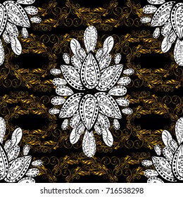 Winter symbol, Merry Christmas holiday, Happy New Year 2018. Golden snowflake seamless pattern. Abstract wallpaper, wrapping decoration. Vector golden pattern on black background with golden element.