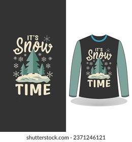 winter t shirt design vector, winter season, t shirt design template, Christmas tree, snowfall, snowflake, full sleeve, hoodies, print on demand, pod