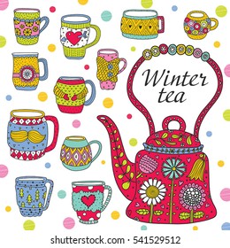 Winter tea. Cute postcard.