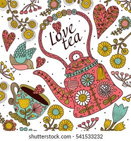 Winter tea. Cute postcard.