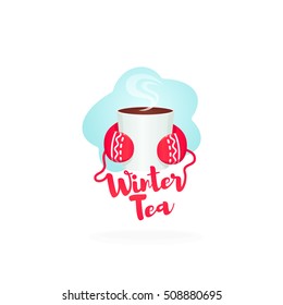 Winter Tea. Labels, emblem. Hot tea. Christmas time.