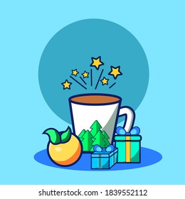 Winter tea, lemon, and gift box vector icon illustration. winter Icon concept. flat cartoon style suitable for web landing page, banner, sticker, background