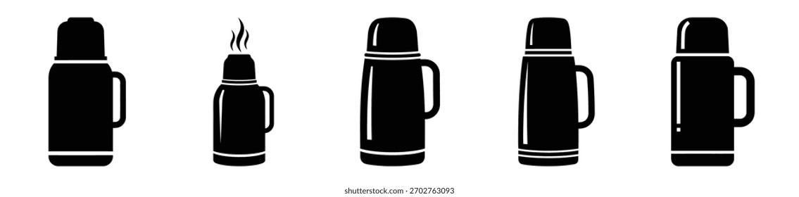 winter tea thermos vector design with black silhouette and white background