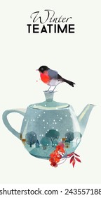 Winter Tea Time. Watercolor vector painting