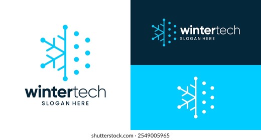 Logotipo do projeto da tecnologia Winter. Logotipo Snowflake com tecnologia de conexão de dados símbolo estilo design vetor ícone