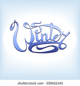 Winter template. Lettering in blue colors. Vector template for posters, greeting cards and web design.