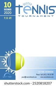 Winter Tennis Tournament poster template. Place for your text message. Vector illustration.
