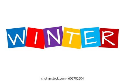 winter, text in colorful rotated squares