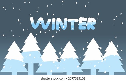 winter text with snowy spruce trees plus snowfall suitable for your background