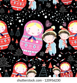winter texture dolls and children