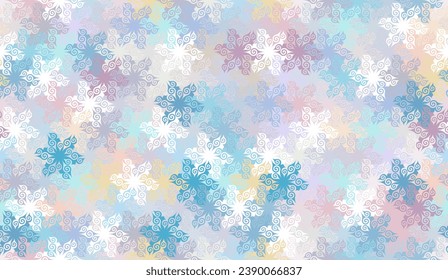 Textura de invierno de copos de nieve. Papel envuelto. Patrón sin foco.	