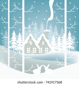 Winter theme background series in cut-out paper style