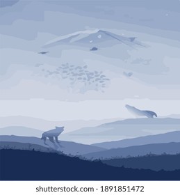 winter theme based fox in mountain are vector art