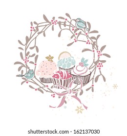 winter theme cupcakes in wreath