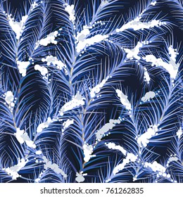 Winter  theme  fir tree branch background. Seamless vector illustration.