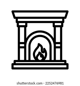 Winter theme fireplace icon in outline style | Furniture | Interior | Chimney | Winter icon