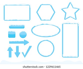 Winter theme frames and buttons shapes with snow
