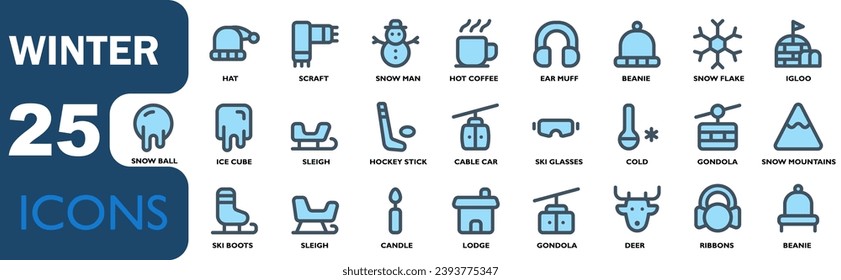 winter theme icon set,contains snow,snowflake,warm hat,candle,ski boots,snowman,lineal color icons style, for web,ui and apk
