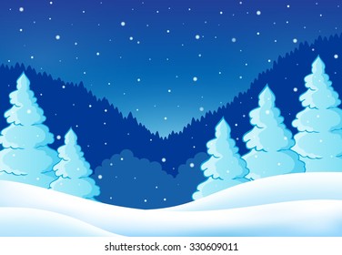 Train Pines Snow Landscape Vector Illustration Stock Vector (Royalty ...