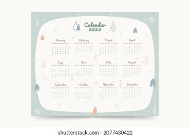 Winter theme printable yearly planner calendar with all months.