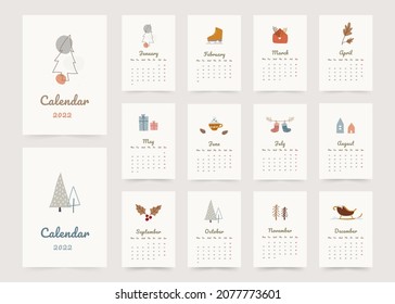 Winter theme printable yearly planner calendar with all months.