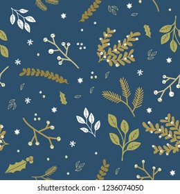 winter theme seamless pattern design with leaf and snow shape element