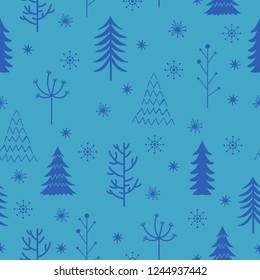 winter theme seamless pattern design with simple tree and snow shape element