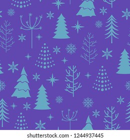 winter theme seamless pattern design with simple tree and snow shape element