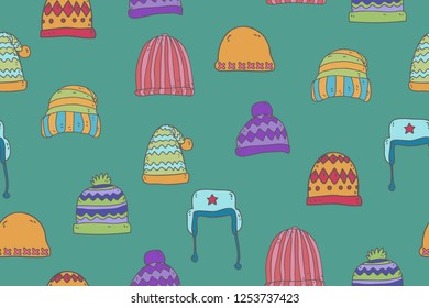 winter theme seamless pattern design with winter hat shape element