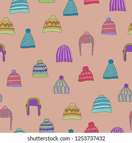 winter theme seamless pattern design with winter hat shape element