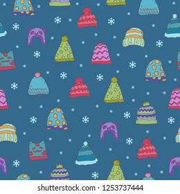winter theme seamless pattern design with winter hat shape element