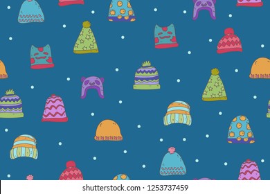 winter theme seamless pattern design with winter hat shape element
