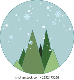 Winter theme snow globe. Vector illustration of trees on blue background