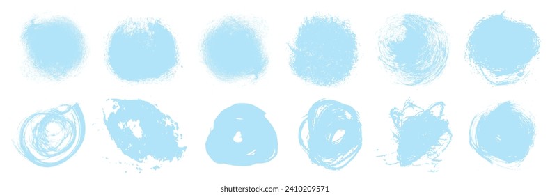 Winter theme vector rough circles. Light blue winter sale brush paint stroke set. Ink blot shape colored splashes brushstroke texture. Light blue winter season sale brush stroke water splash element