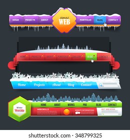 Winter Theme Web Elements Vector Header, Navigation Design Set
