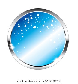 Winter themed abstract round background, in a silver frame. Vector illustration.