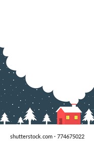 Winter themed banner with a small house ad trees