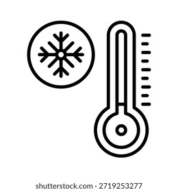 Ilustración vectorial de temperatura del termómetro de invierno, icono de estilo de línea