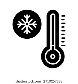 Ilustración vectorial de la temperatura del termómetro del invierno, icono sólido del estilo