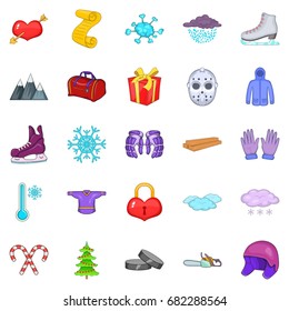 Winter things icons set. Cartoon set of 25 winter things vector icons for web isolated on white background