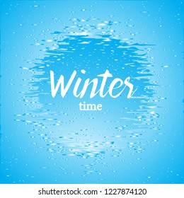 Winter time. Abstract winter background with white lettering. Vector illustration.